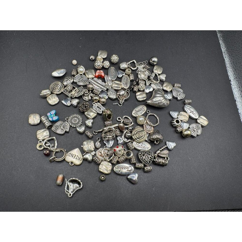 Vintage Lot of Over/More Than 135 Silver Tone Spacer Beads Charms and Pendants